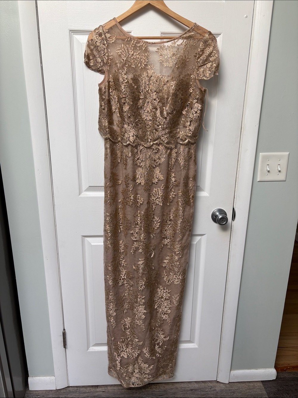 Anthropologie BHLDN Adrianna Papell Champagne Lace Overlay Gown
